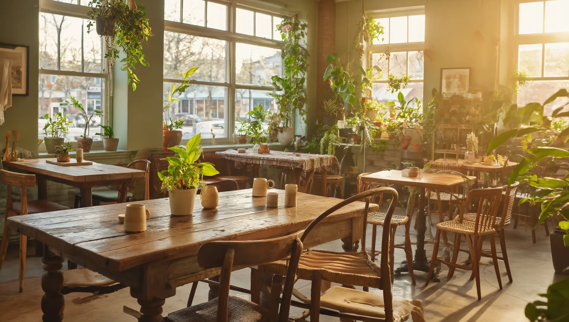 The Willow & Oak café interior in warm morning light